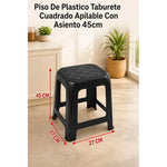 Piso De Plastico X6 Taburete Cuadrado Apilable Asiento 45cm Mate Texturizado Negro