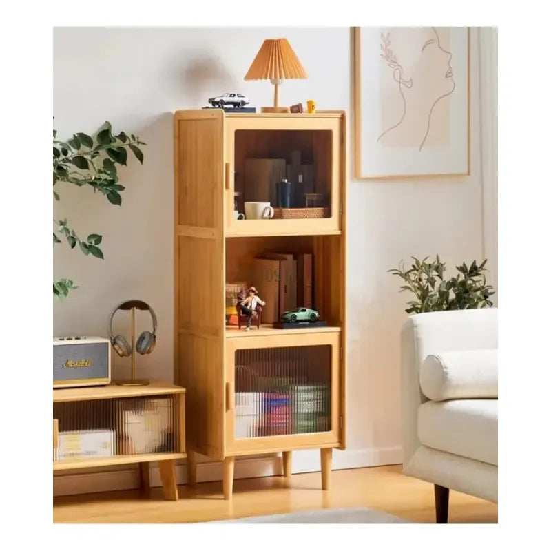 Estante Gabinete De Bambu Para Hogar De 3 Niveles 50x130 Cm Madera Claro
