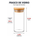 Pack De 6 Frascos De 340ml Con Tapa De Bambú Para Especias Vidrio