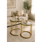 Mesa De Centro Redonda Juego 2 Mesita Centro Cubierta Vidrio Dorado