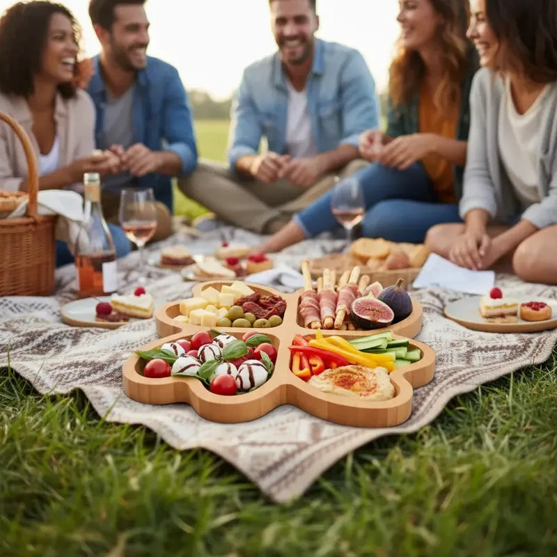 Tabla Para Servir Aperitivos Y Picoteo Picnic Diseño Trebol Madera