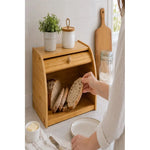Caja Para Guardar Pan Panera Bambu Con Tapa Corrediza Curva Madera Tapa Corrediza