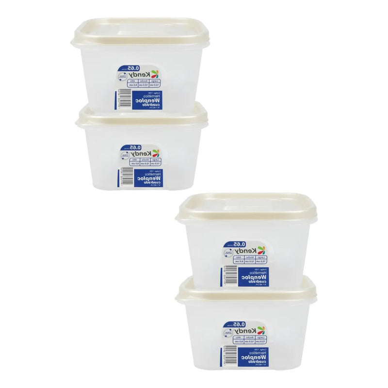 Set De 4 Taper Hermetico Contenedore Cuadrado Alimento 650ml