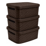 X3caja Organizadora Canasto Plastico Rattan Con Tapa 23x31cm
