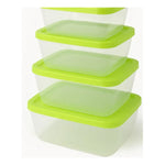 Set 4 Tupper Hermetico De Plastico Para Comida Cuadrados Verde Lima