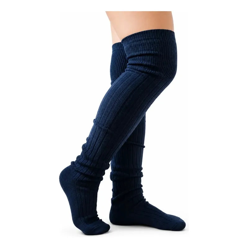 Pack 2 Pares Calcetines Bucaneras Escolares Hasta La Rodilla Azul Oscuro Líneas 35-39