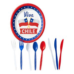 Set De Vajilla Desechable Para Celebrar Tus Fiestas Patrias Rojo, Blanco Y Azul Viva Chile / Bandera