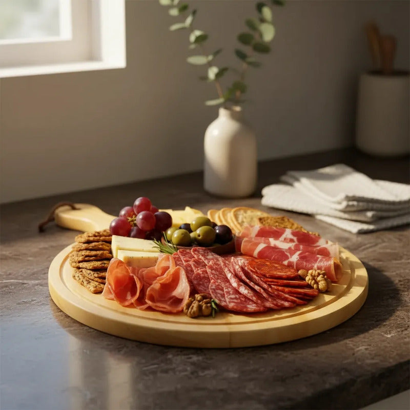 Tabla Para Picoteo Snacks De Bambu Con Mango Pizzera