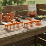 X2 Rastrillo De Jardin 14 Dientes Torcidos Metal Sin Mango Naranja