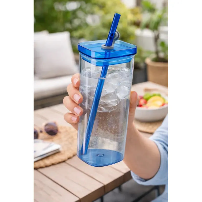 Vaso De Vidrio Con Bombilla Cuadrado Para Bebidas Y Frías
