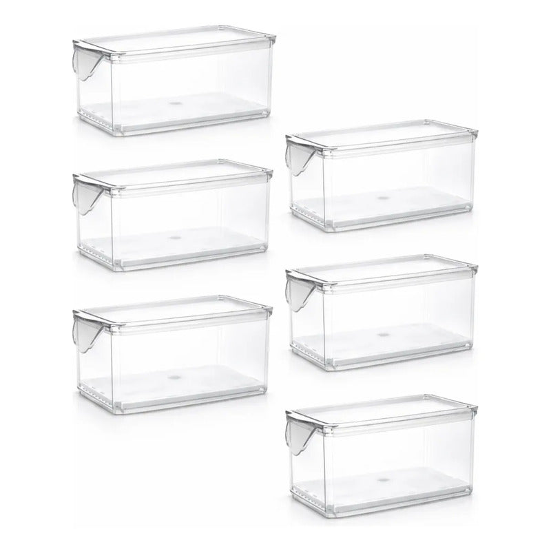 X6 Caja Organizadora Refrigerador Con Tapa Y Mango Grande Transparente