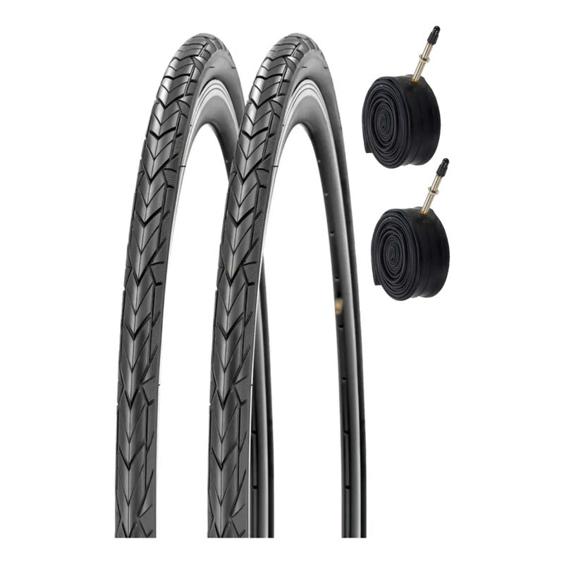 X2 Neumático Bicicleta 700x35c + Camara Válvula Francesa Negro Pistero Fixie