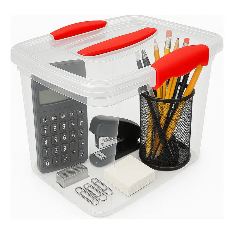 Caja Plástica Organizador Transparente 6l Con Tapa Wenco Roja Rojo Rectangular