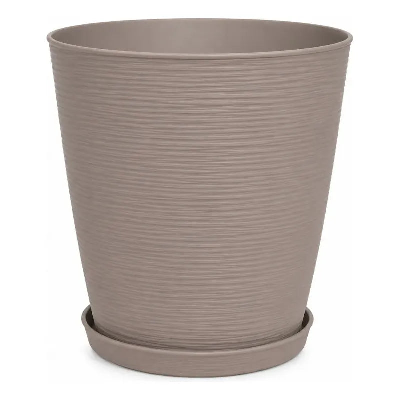 Macetero Grande Texturizado Con Plato Decorativo Para Hogar Biege Oscuro Texturizado