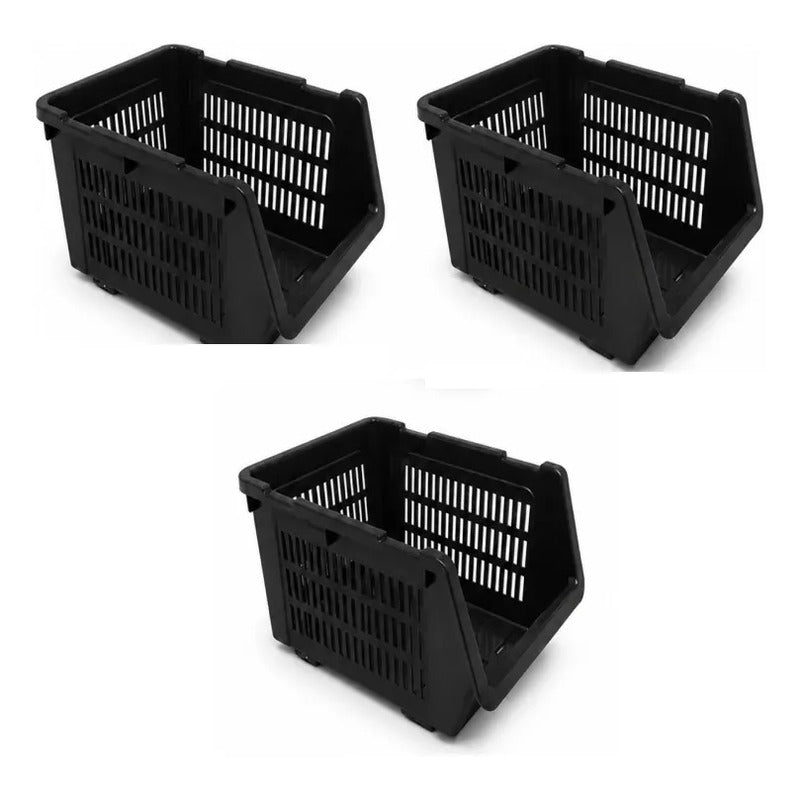 Organizador Gaveta Multiuso Apilable Ventilado Kendy Pack 3 Negro