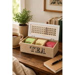 Caja De Madera Para Te 3 Divisiones Rectangular Organizador Madera-blaco