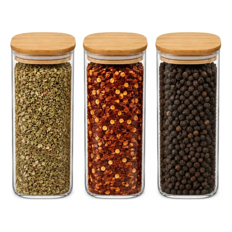 Pack 3 Frascos Contenedores De Vidrio Cuadrado Frascos 18cm Vidrio
