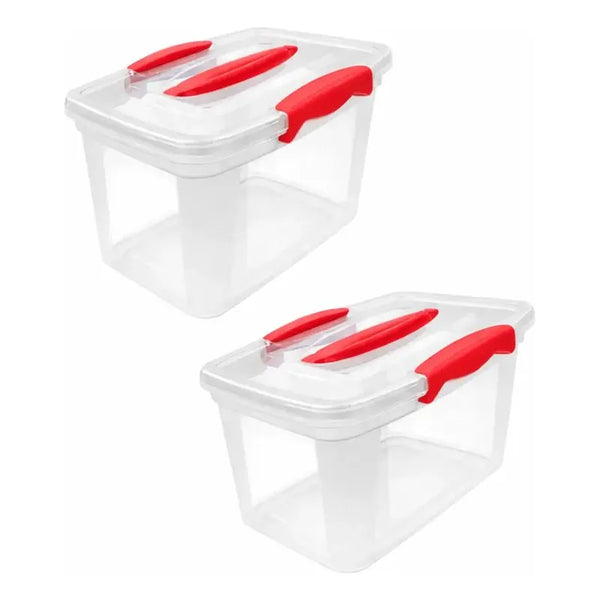 X2 Cajas Organizadora 6 Litros Transparente Con Tapa Platica