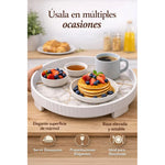 Bandeja Redonda De Servir De Melamina Grano De Madera 30cm