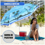 Quitasol Grande De Playa Con Protección Uv, Plegable Y De 1.5 M Azul/palmeras Palmeras