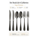 Juego Set De 6 Cubiertos Negros Acero Inoxidable Negro