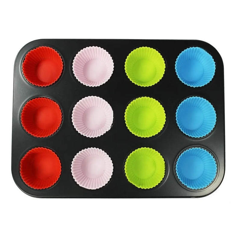 Bandeja 12 Moldes De Silicona Para Hornear Magdalenas