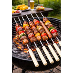 X6 Fierros Para Anticuchos Brochetas Asado Parrilla Acero Acero Inoxidable Mango Madera