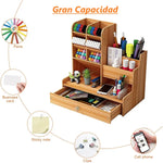 Organizador Portalapices Escritorio Oficina Con Cajon Madera