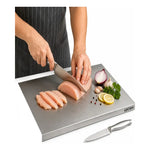 Tabla De Acero Inoxidable Wosh 30x40cm +2 Cuchillos De Acero Tabla 40x30 2 Cuchillos Plateado