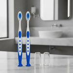 X2cepillo De Diente Higiene Dental Mango Ergonómico Con Tapa Azul