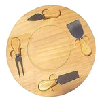 X6 Tabla Picoteo Madera Coctel + Utensilio Para Cortar Queso Redondo Beige