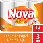 Toalla De Papel Nova Clásica 3 Rollos 12 Mt Adsorbente