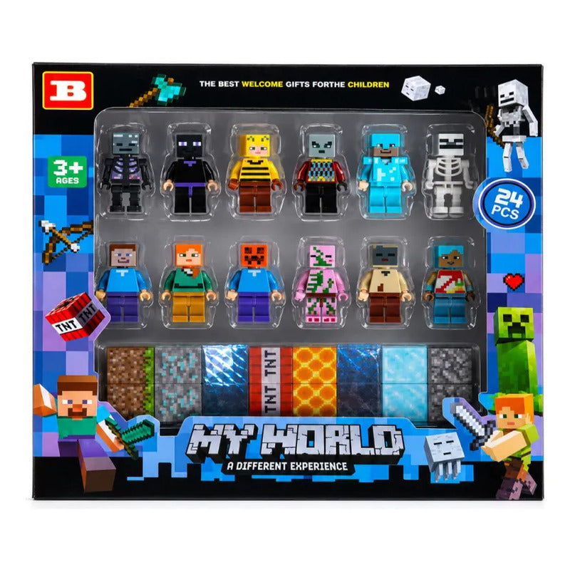 Set 24 Minifiguras Minecraft Bloques Construcción Magnéticos 24 Minecraf