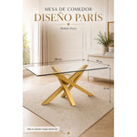 Mesa Comerdor Paris Rectangular Cubierta Vidrio 6 Personas Vidrio Dorado