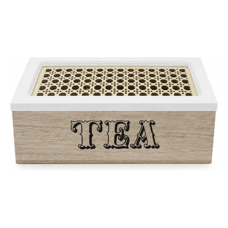 Caja De Madera Para Te 3 Divisiones Rectangular Organizador Madera-blaco
