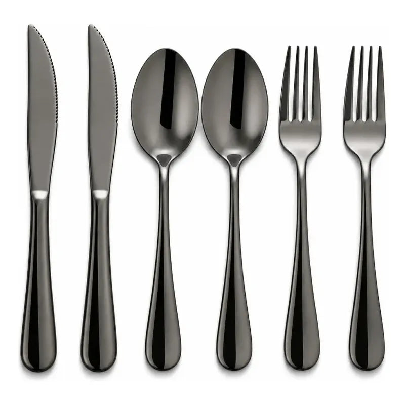 Juego Set De 6 Cubiertos Negros Acero Inoxidable Negro