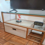 Rack Mueble Tv Moderno Dorado Con Organizadores 2 Niveles Dorado