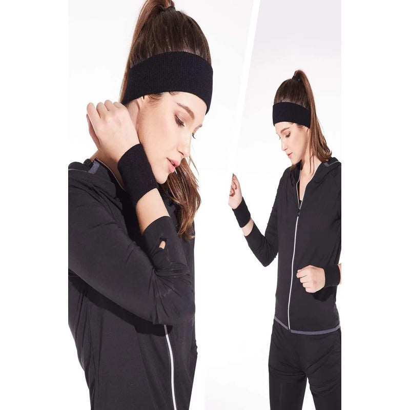 Set De Banda + Muñequera Deportiva Absorbente Sudor Unisex
