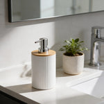 Dispensador De Jabon Bambu Con Dosificador Cromado Baño
