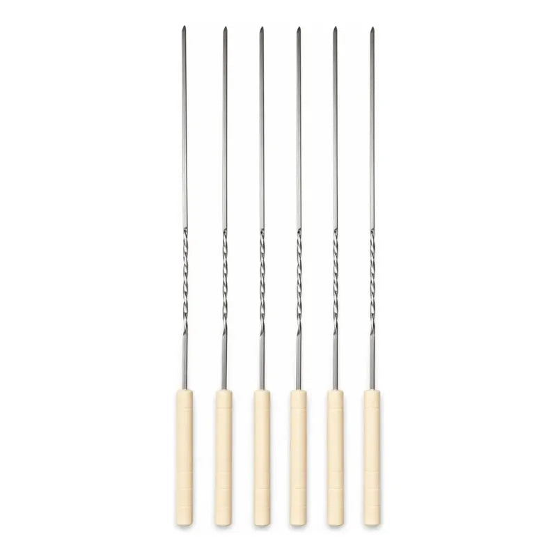 X6 Fierros Para Anticuchos Brochetas Asado Parrilla Acero Acero Inoxidable Mango Madera