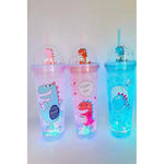 X2 Vaso Infantil Dinosaurio Acrilico Con Bombilla Luz 450ml