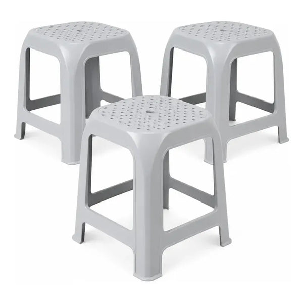 Pack De 3 Pisos Plastico Taburete Cuadrado Banco Silla 46cm