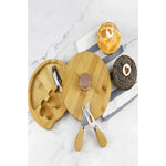 Tabla Redonda Cortador De Queso Madera + 3 Espátulas 19cm Madera
