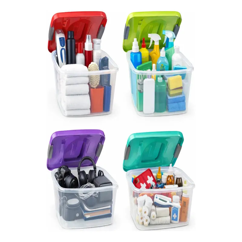 Caja Plastica Organizadora 6 Litros Transparente Tapa Color Tapa Turquesa-manijas Gris Caja Transparente