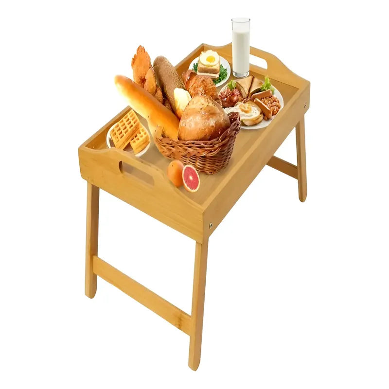 Mesa Bandeja Desayuno Con Patas Plegables Cama Sofá De Bambú Madera