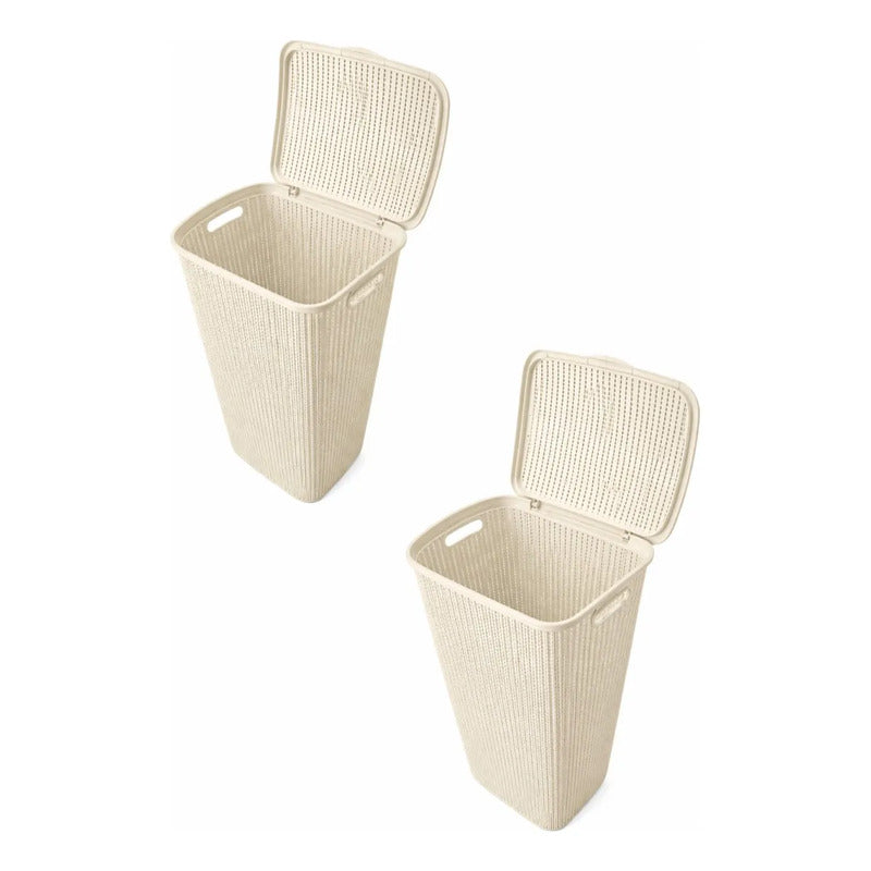 X2 Canasto De Plastico Para Ropa Sucia Con Tapa Calado Cesto Beige Con Tapa