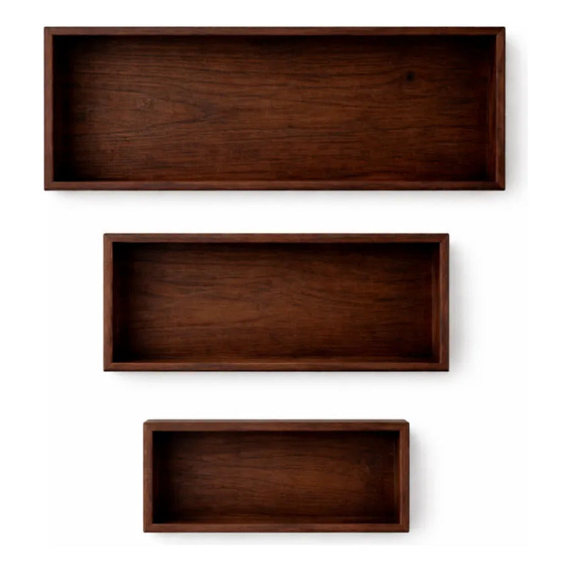 Set 3 Bandejas De Bambu Rectangular Para Servir Alimentos Marrón Oscuro