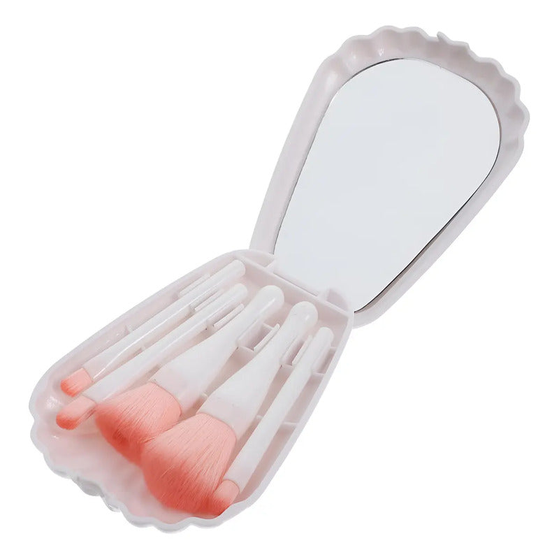 Set 5 Brochas Maquillaje  Cajita Estuche En Forma De Ostra