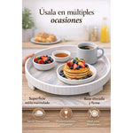 Bandeja Redonda De Servir De Melamina Grano De Madera 26cm