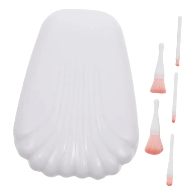 Set 5 Brochas Maquillaje  Cajita Estuche En Forma De Ostra